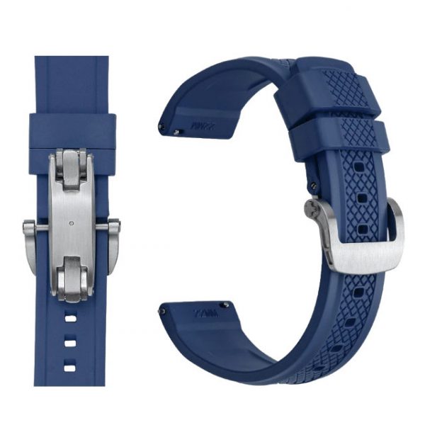 22mm Quick Release Butterfly Deployment Buckle FKM Rubber Watch Band - Blue