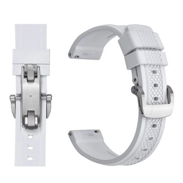 22mm Quick Release Butterfly Deployment Buckle FKM Rubber Watch Band - White